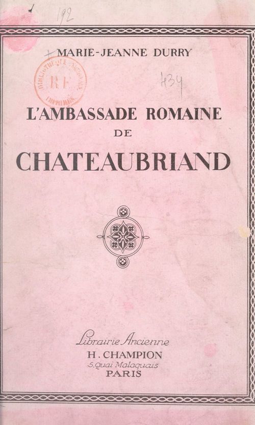 ebook cover of L'ambassade romaine de Châteaubriand, by Marie-Jeanne Durry