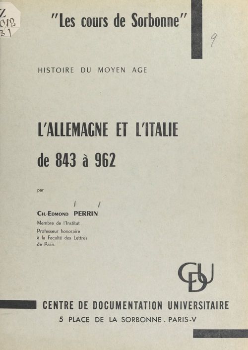 Couverture ebook de L'Allemagne et l'Italie de 843 à 962, de Charles-Edmond Perrin