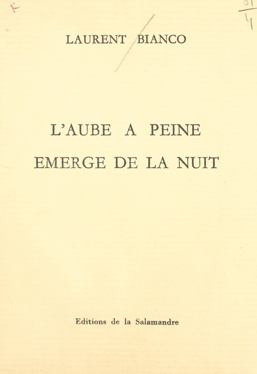 ebook cover of L'aube à peine émerge de la nuit, by Laurent Bianco
