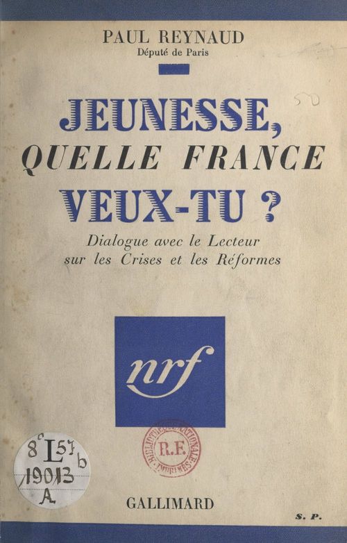 Couverture ebook de Jeunesse, quelle France veux-tu ?, de Paul Reynaud