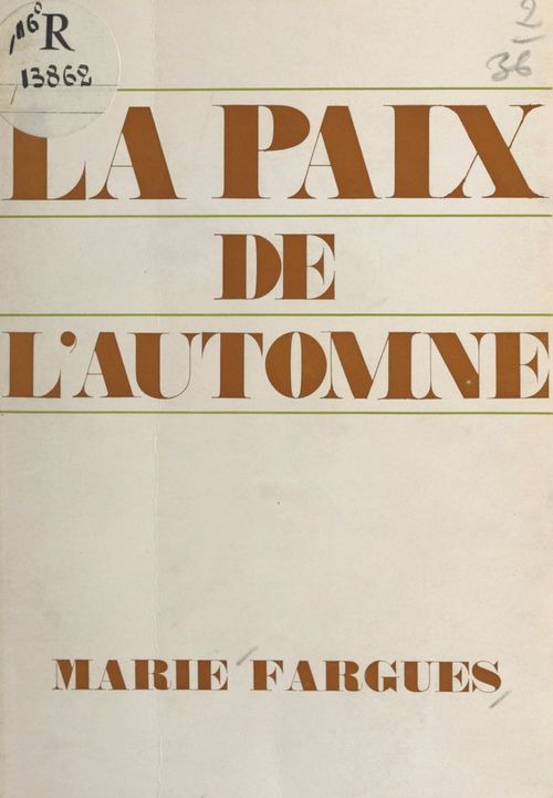 Couverture ebook de La paix de l'automne, de Marie Fargues