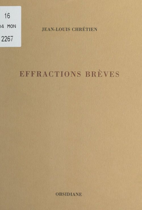 ebook cover of Effractions brèves, by Jean-Louis Chrétien