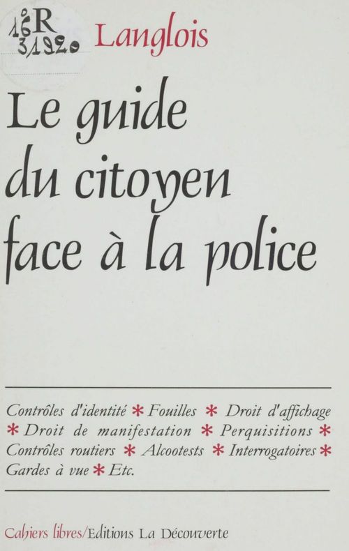 ebook cover of Guide du citoyen face à la police, by Denis Langlois