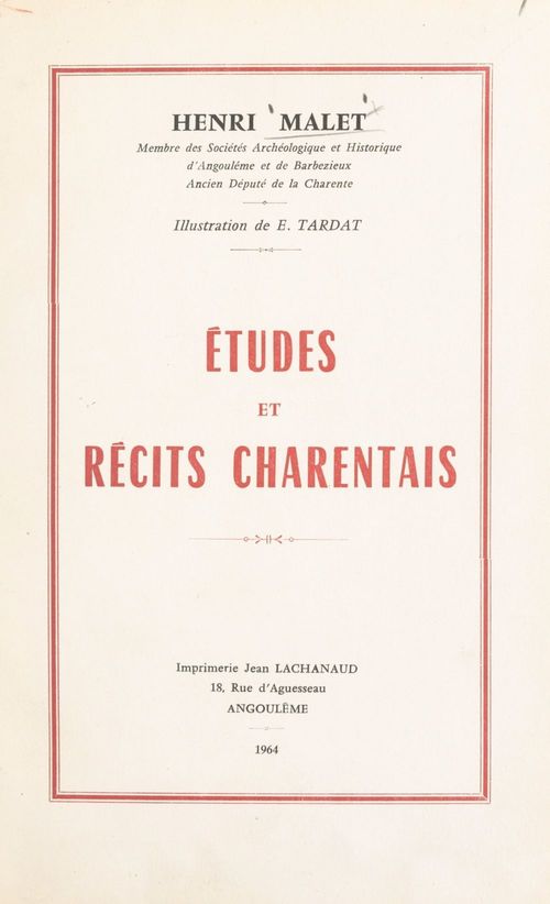 Couverture ebook de Études et récits charentais, de Henri Malet