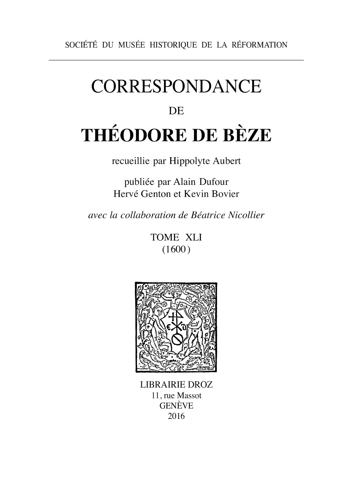 ebook cover of Correspondance, by Theodore De Beze