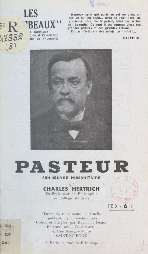 ebook cover of Pasteur, by Charles Hertrich