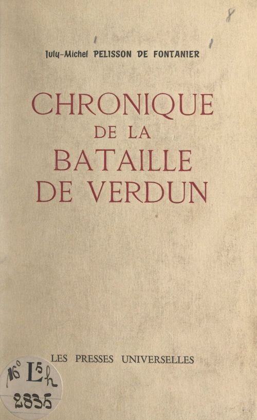 Couverture ebook de Chronique de la bataille de Verdun, de July-Michel Pelisson De Fontanier