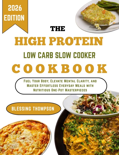 ebook cover of THE HIGH PROTEIN LOW CARB SLOW COOKER COOKBOOK, by Blessing Thompson