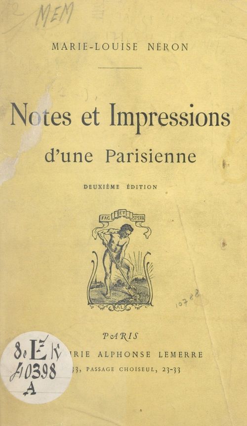 Couverture ebook de Notes et impressions d'une Parisienne, de Marie-Louise Neron