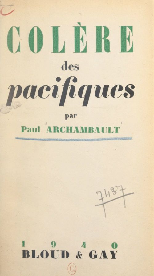Couverture ebook de Colère des pacifiques, de Paul Archambault