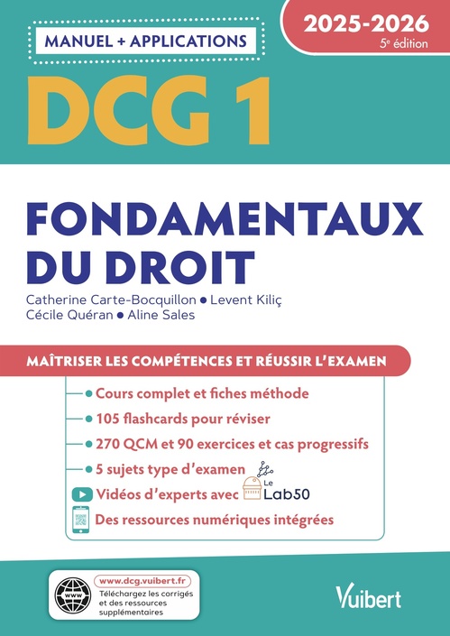 ebook cover of DCG 1 - Fondamentaux du droit : Manuel et Applications 2025-2026, by Catherine Carte-Bocquillon, Levent Kilic, Cécile Quéran, Aline Sales