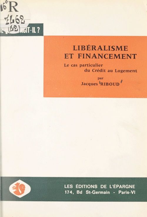 ebook cover of Libéralisme et financement, by Jacques Riboud