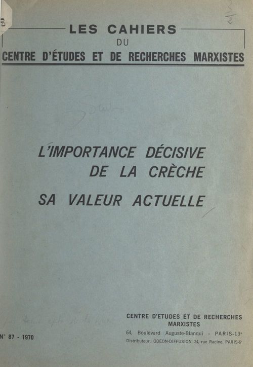 ebook cover of L'importance décisive de la crèche, by Marcelle Hertzog-Cachin