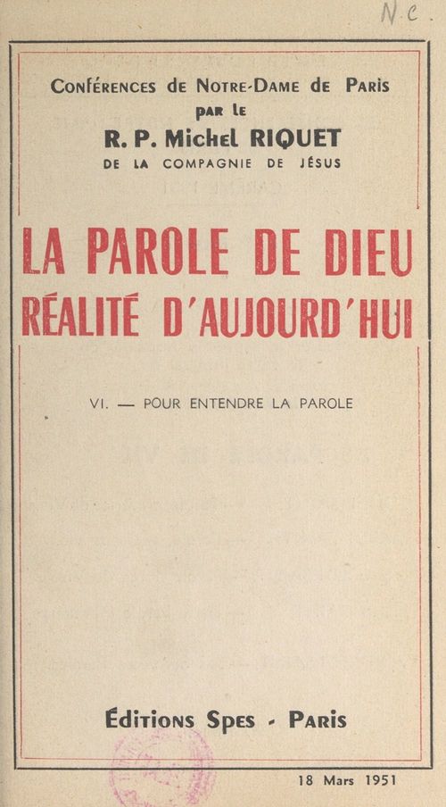 Couverture ebook de La parole de Dieu, réalité d'aujourd'hui (6). Pour entendre la Parole, de Michel Riquet