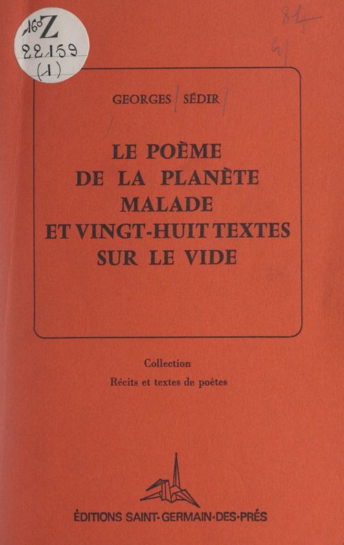 Couverture ebook de Le poème de la planète malade et vingt-huit textes sur le vide, de Georges Sedir