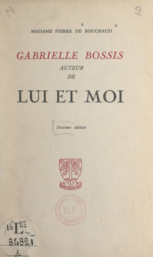 Couverture ebook de Gabrielle Bossis, de Magdeleine De Bouchaud