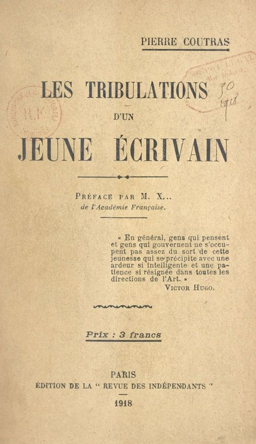 ebook cover of Les tribulations d'un jeune écrivain, by Pierre Coutras