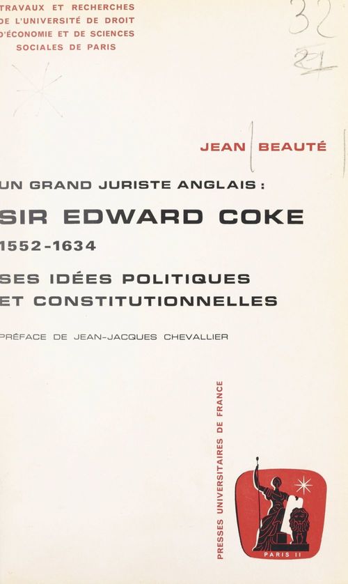 ebook cover of Un grand juriste anglais : Sir Edward Coke, 1552-1634, by Jean Beauté