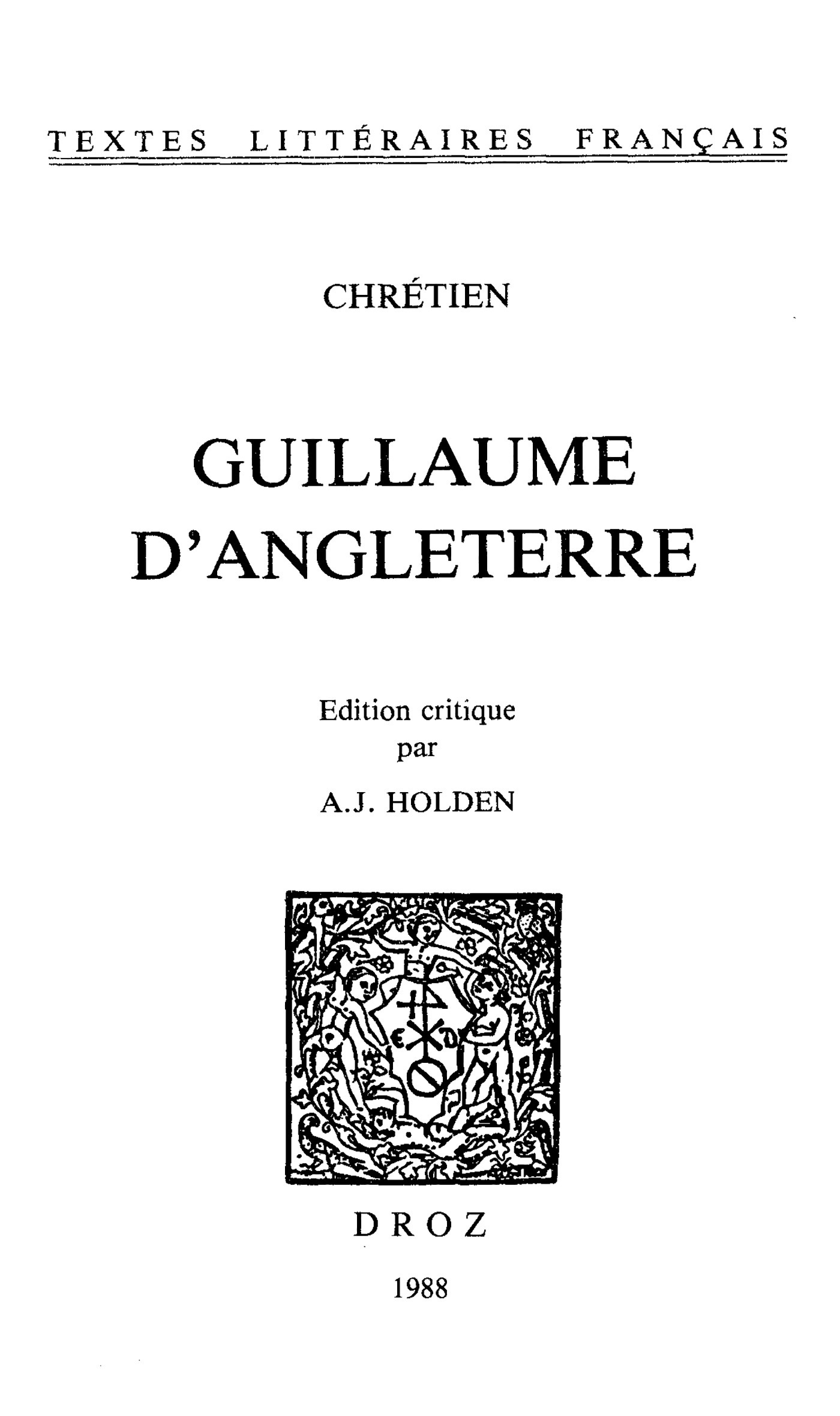 Couverture ebook de Guillaume d´Angleterre, de Chr Tien De Troyes