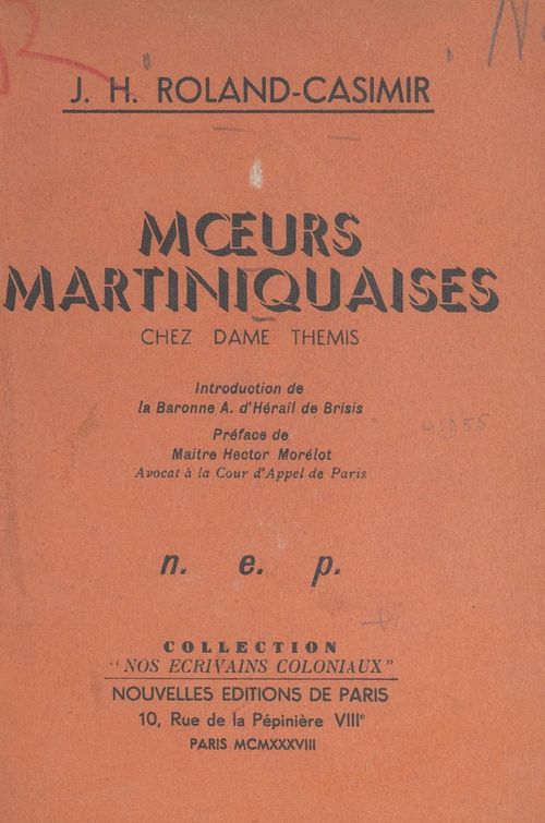 Couverture ebook de Moeurs martiniquaises, de J.-H. Roland-Casimir