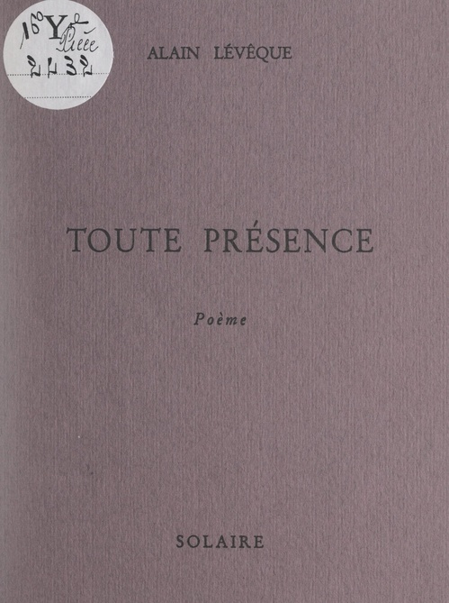 ebook cover of Toute présence, by Alain Lévêque