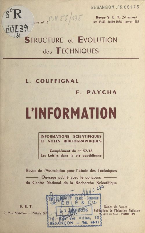 Couverture ebook de L'information, de Francois Paycha, Louis Couffignal
