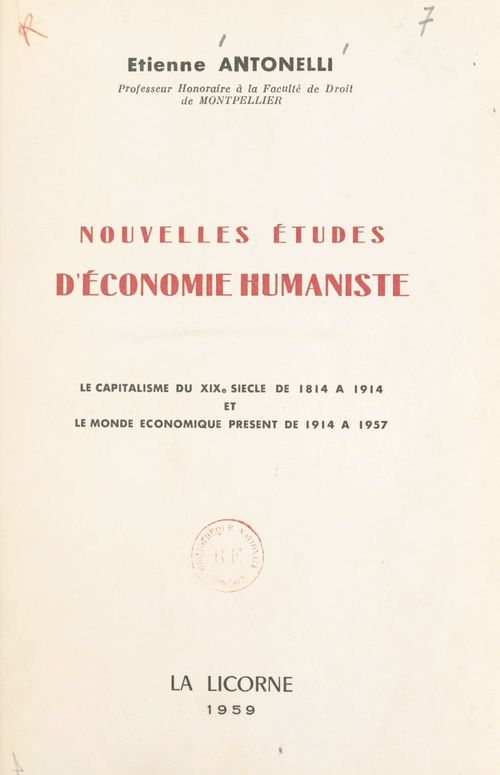 ebook cover of Études d'économie humaniste, by Etienne Antonelli