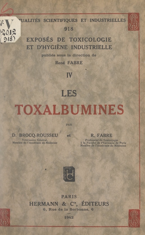 ebook cover of Les toxalbumines, by Denis Brocq-Rousseu, Rene Fabre