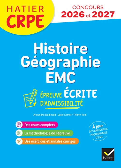 ebook cover of Histoire-Géographie-EMC- CRPE 2026-2027 - Epreuve écrite d'admissibilité - L3 et M2, by Alexandra Baudinault, Lucie Gomes, Thierry Truel
