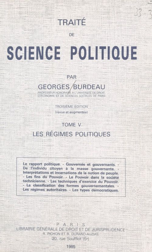 ebook cover of Traité de science politique (5). Les régimes politiques, by Georges Burdeau