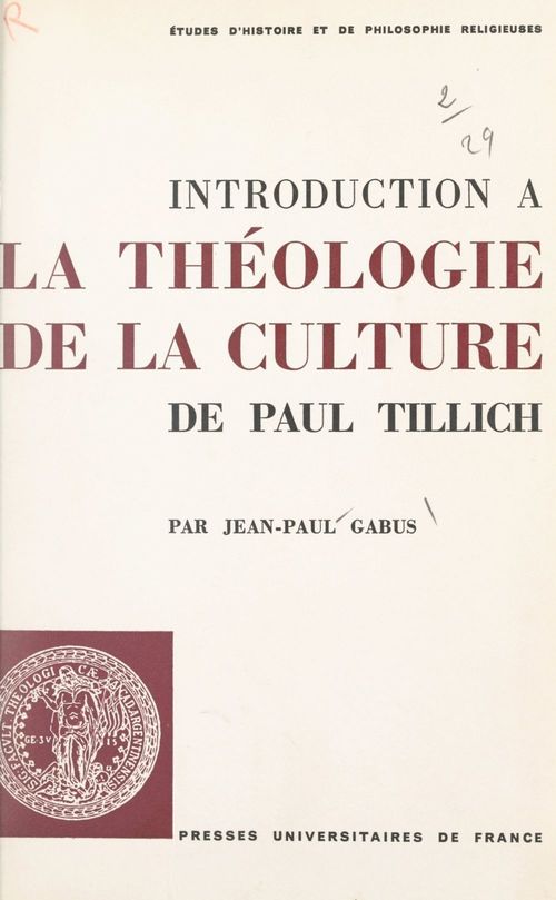Couverture ebook de Introduction à "La théologie de la culture", de Paul Tillich, de Jean-Paul Gabus