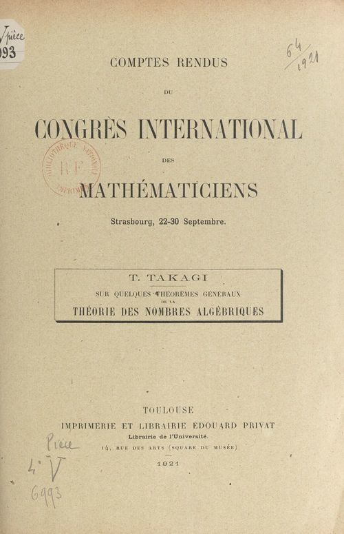 ebook cover of Sur quelques théorèmes généraux de la théorie des nombres algébriques, by Teiji Takagi