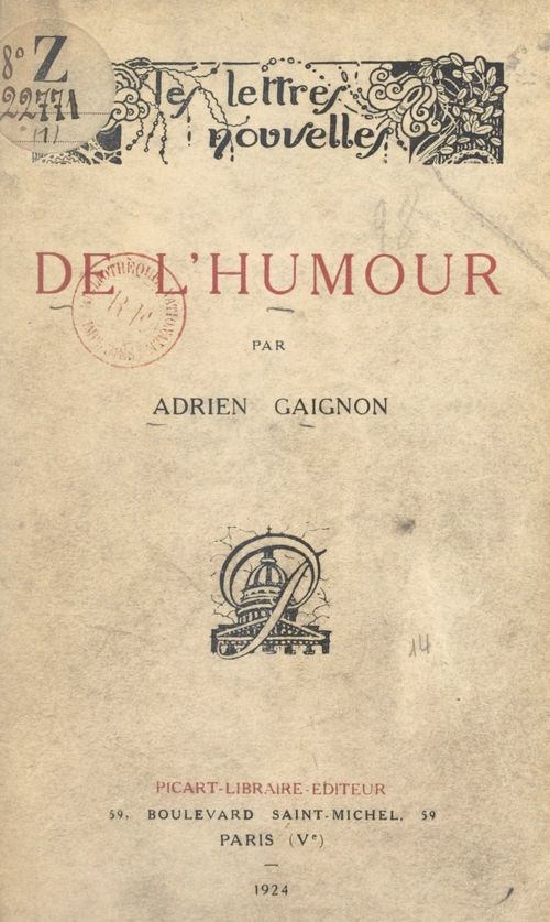 Couverture ebook de De l'humour, de Adrien Gaignon