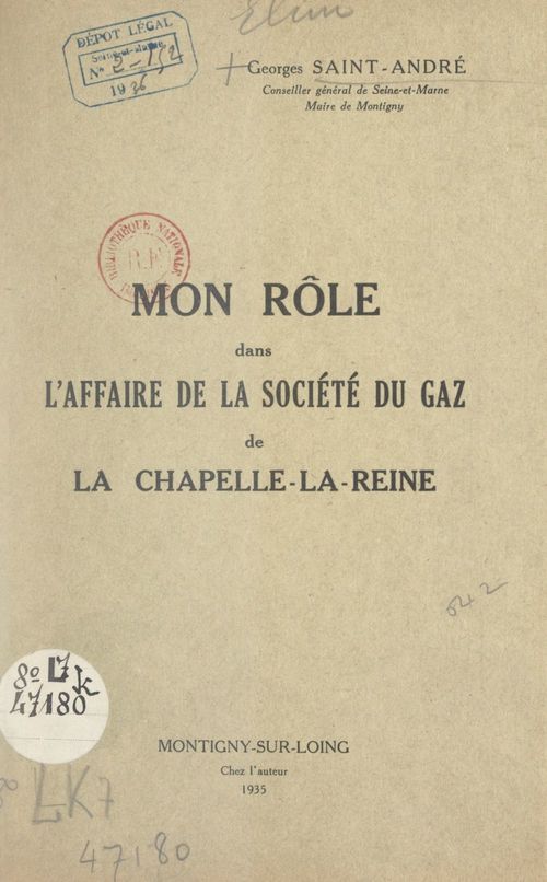 Couverture ebook de Mon rôle dans l'affaire de la Société du gaz de la Chapelle-la-Reine, de Georges Saint-Andre