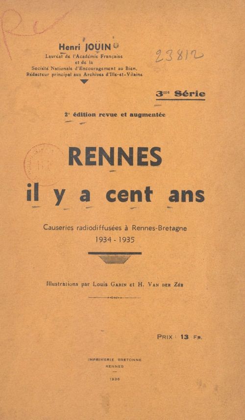 Couverture ebook de Rennes, il y a cent ans, de Henri Jouin