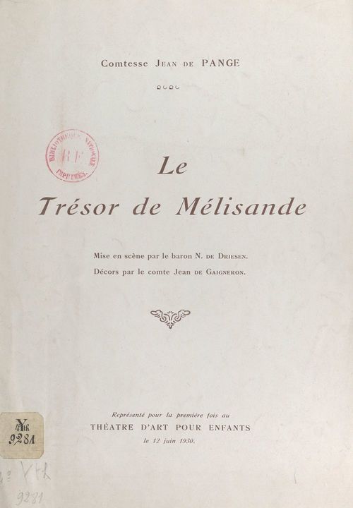 Couverture ebook de Le trésor de Mélisande, de Pauline De Pange
