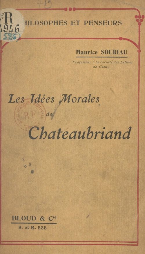 Couverture ebook de Les idées morales de Chateaubriand, de Maurice Souriau