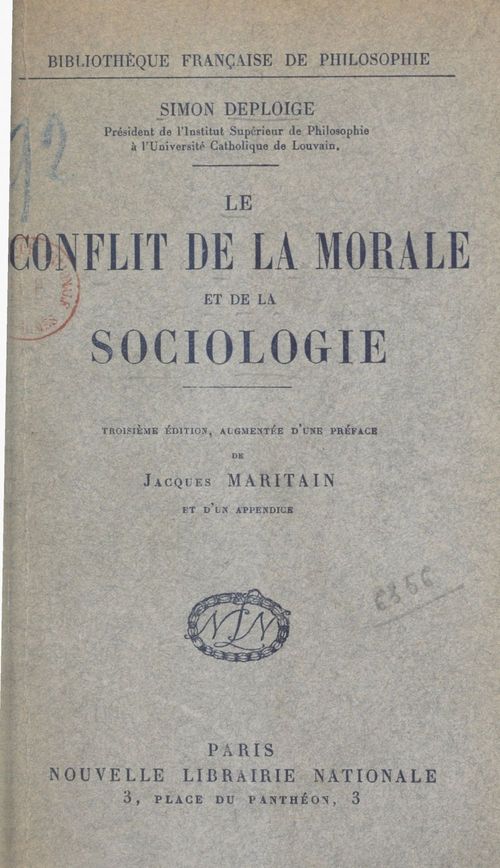 ebook cover of Le conflit de la morale et de la sociologie, by Simon Deploige
