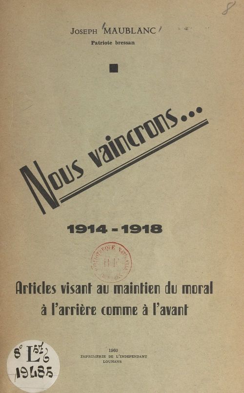 ebook cover of Nous vaincrons..., by Joseph Maublanc