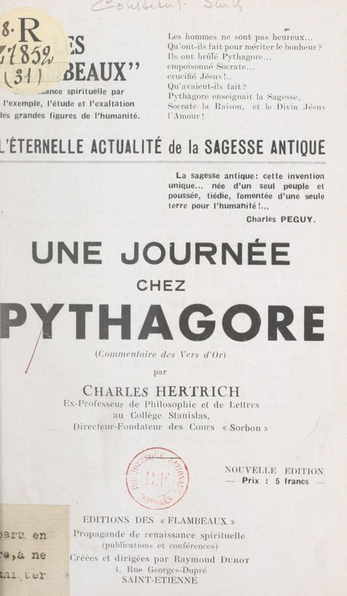 Couverture ebook de L'éternelle actualité de la sagesse antique : une journée chez Pythagore, de Charles Hertrich