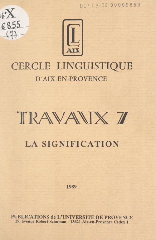 Couverture ebook de La signification, de Cercle Linguistique D'Aix-En-Provence