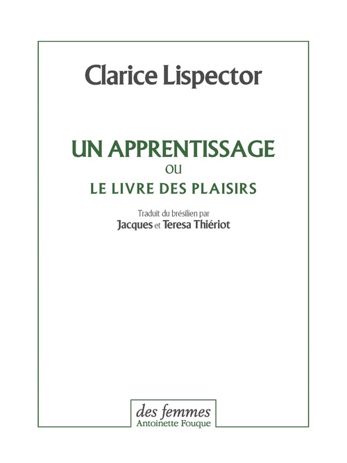 Couverture ebook de Un apprentissage, de Clarice Lispector