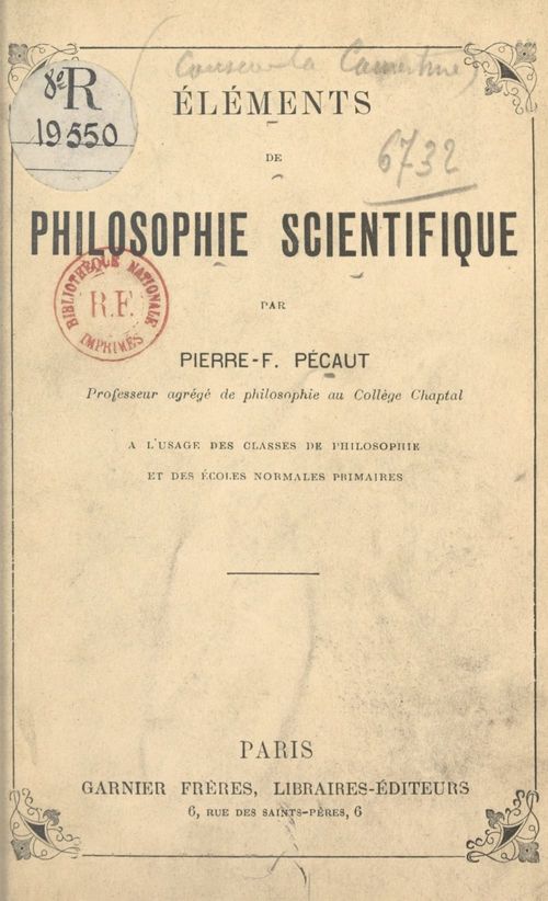 Couverture ebook de Éléments de philosophie scientifique, de Pierre-Felix Pecaut