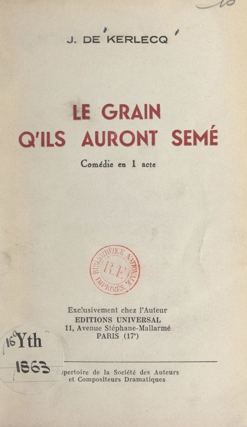 Couverture ebook de Le grain qu'ils auront semé, de Jean De Kerlecq