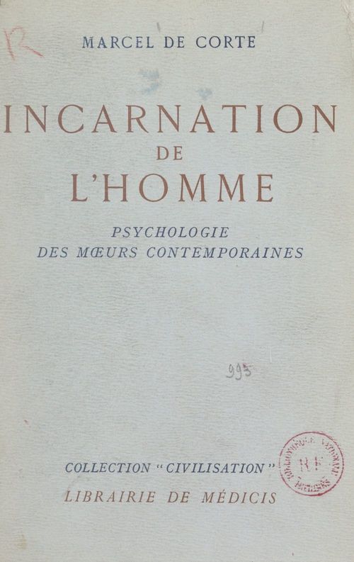 Couverture ebook de Incarnation de l'homme, de Marcel De Corte