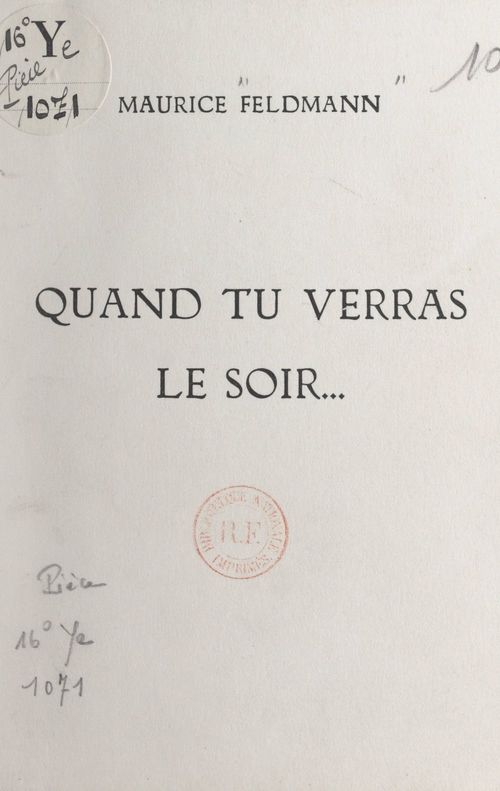 Couverture ebook de Quand tu verras le soir..., de Maurice Feldmann