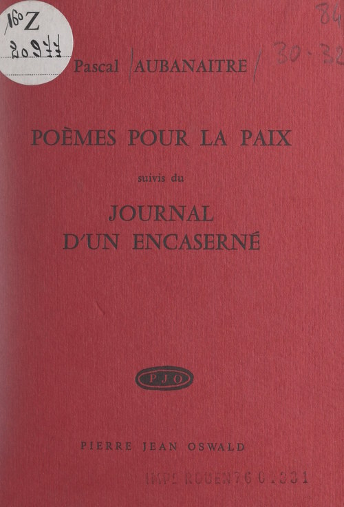 ebook cover of Poèmes pour la paix, by Pascal Aubanaitre