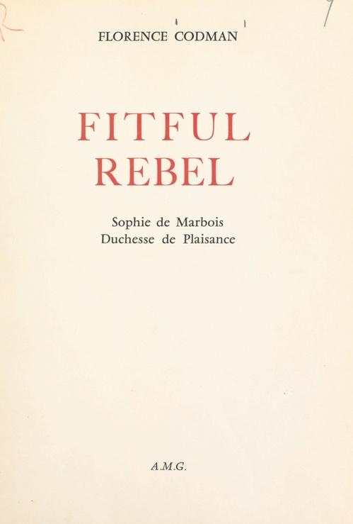ebook cover of Fitful Rebel, by Florence Codman