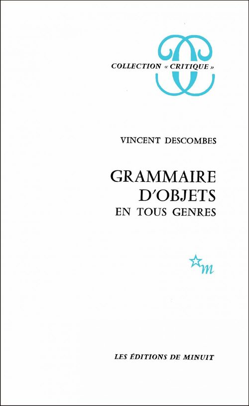 Couverture ebook de Grammaire d'objets en tous genres, de Vincent Descombes