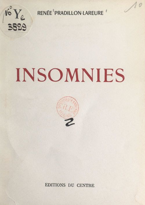 Couverture ebook de Insomnies, de Renee Pradillon-Lareure